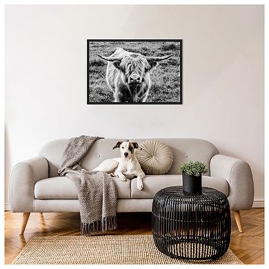 Highland Cow Staring Contest By Nathan Larson Framed Canvas Wall Art Print