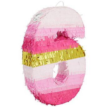 Number 6 Gold Pink Pinata, 6th Birthday Party Supplies, Small, 16.5 X 11 in
