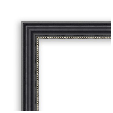 Stylish Black Narrow Non-beveled Wood Bathroom Wall Mirror