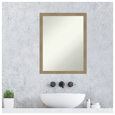 Woodgrain Stripe Mocha Non-beveled Wood Bathroom Wall Mirror