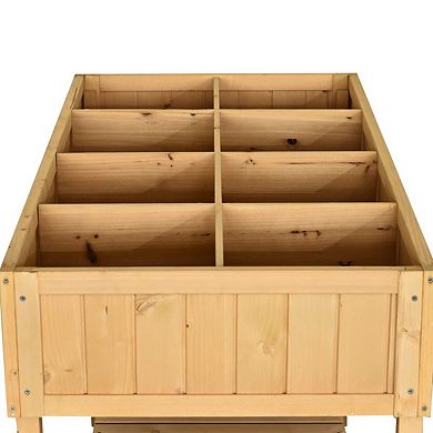 Raised Wooden Garden Bed 43 in L x 18 in W with 8 Divided Grids for Vegetables and Herbs, Natural