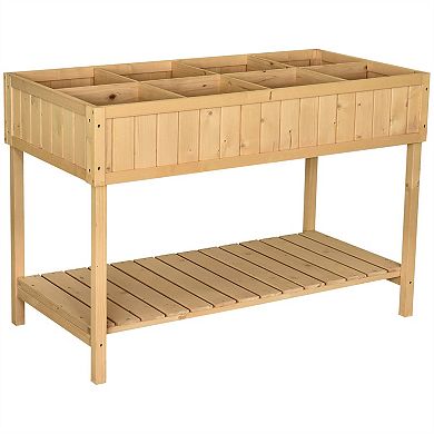 Raised Wooden Garden Bed 43 in L x 18 in W with 8 Divided Grids for Vegetables and Herbs, Natural