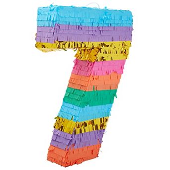Small Rainbow Pinata for Kid’s 7th Birthday Party Decorations, 12" x 3" x 16.75"