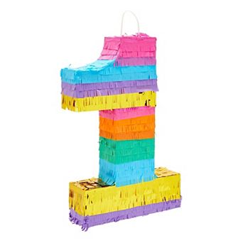 Small Rainbow Number 1 Pinata For 1st Birthday Party Supplies, 11 X 16.5 X 3 in