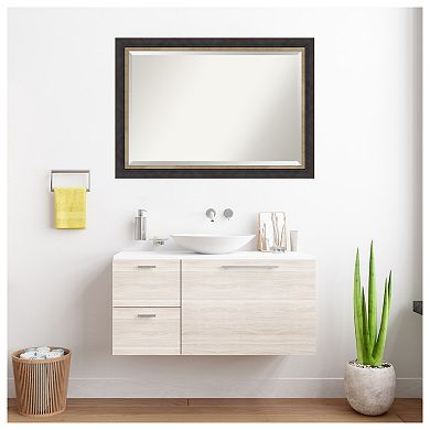 Hammered Charcoal Tan Beveled Wood Framed Bathroom Wall Mirror