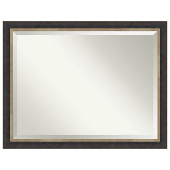 Hammered Charcoal Tan Beveled Wood Framed Bathroom Wall Mirror