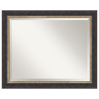Hammered Charcoal Tan Beveled Wood Framed Bathroom Wall Mirror