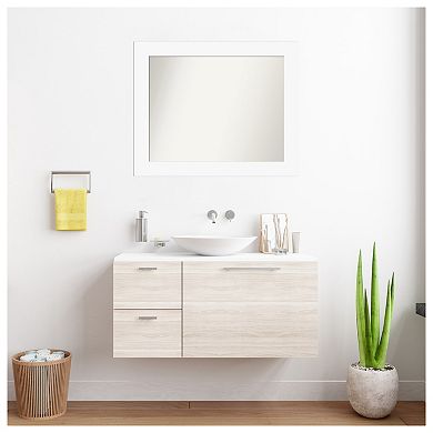 Basic White Non-beveled Wood Bathroom Wall Mirror