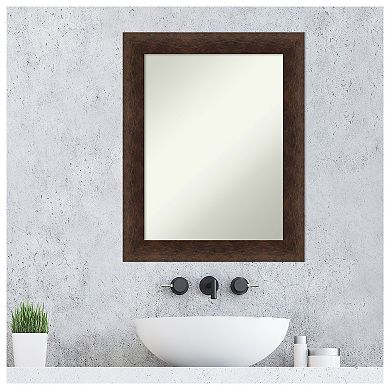 Warm Walnut Non-beveled Wood Bathroom Wall Mirror