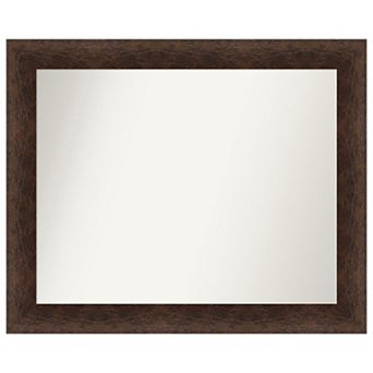 Warm Walnut Non-beveled Wood Bathroom Wall Mirror