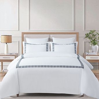 Classic Geo Embroidered Cotton Duvet Cover Set
