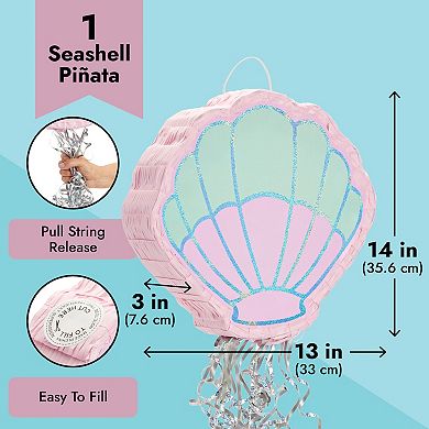 Seashell Pull String Pinata For Mermaid Birthday Party Supplies, 14 X 13 X 3 In