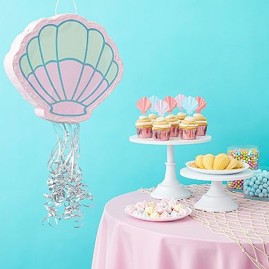 Seashell Pull String Pinata For Mermaid Birthday Party Supplies, 14 X 13 X 3 In