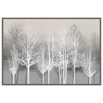 Trees On Gray By Kate Bennett Framed Canvas Wall Art Print