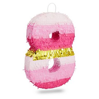 Number 8 Pinata For Kids Girl 8th Birthday Party, Gold Pink 11.35 X 16.5 X 3 in