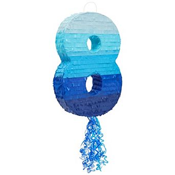 Number 8 Pull String Pinata for 8th Birthday Party, Ombre Blue 16.5 x 11 x 3 in