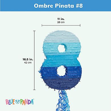 Number 8 Pull String Pinata for 8th Birthday Party, Ombre Blue 16.5 x 11 x 3 in