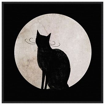 Mystic Moon I Cat By Victoria Borges Framed Canvas Wall Art Print - 22 X 22