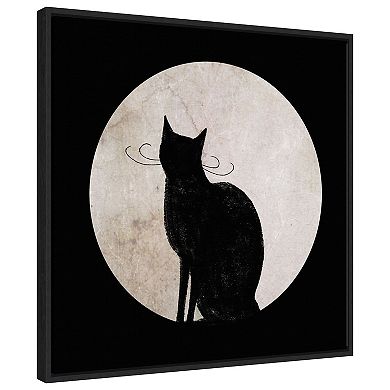 Mystic Moon I Cat By Victoria Borges Framed Canvas Wall Art Print - 22 X 22