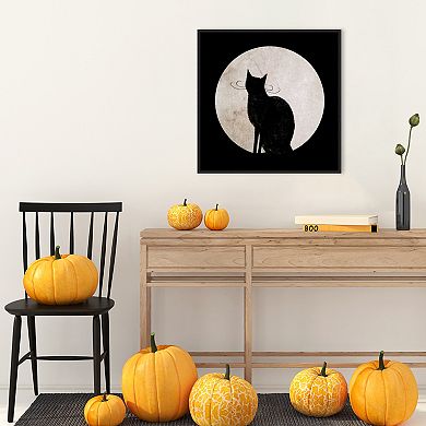 Mystic Moon I Cat By Victoria Borges Framed Canvas Wall Art Print - 22 X 22