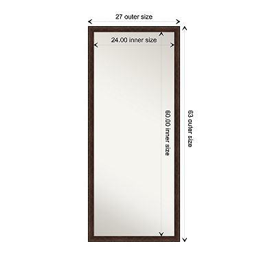 Warm Walnut Narrow Wood Non Beveled Full Length Floor Leaner Mirror