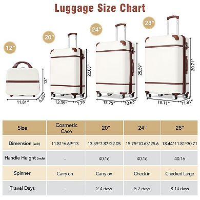 Merax 4-piece Hardshell Luggage Set and Cosmetic Case Spinner Suitcase with TSA Lock