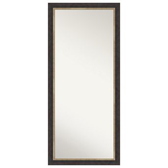 Hammered Charcoal Tan Wood Non Beveled Full Length Floor Leaner Mirror