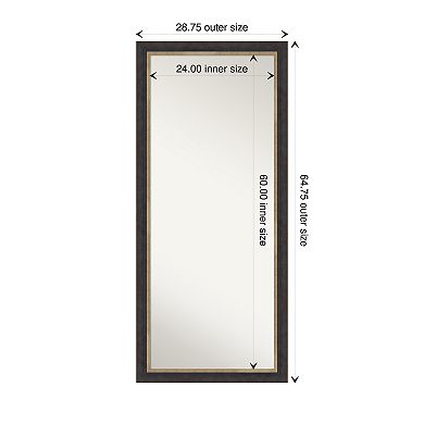 Hammered Charcoal Tan Wood Non Beveled Full Length Floor Leaner Mirror