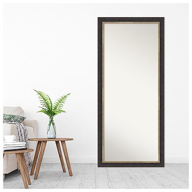 Hammered Charcoal Tan Wood Non Beveled Full Length Floor Leaner Mirror