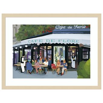 Paris Cafe And Garcon And Guests By Hiroyuki Izutsu Wood Framed Wall Art Print