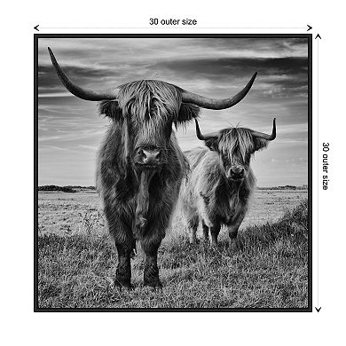 Highland Cow Couple By Stephane Pecqueux Framed Canvas Wall Art Print
