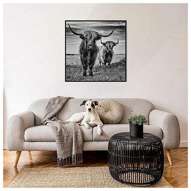 Highland Cow Couple By Stephane Pecqueux Framed Canvas Wall Art Print