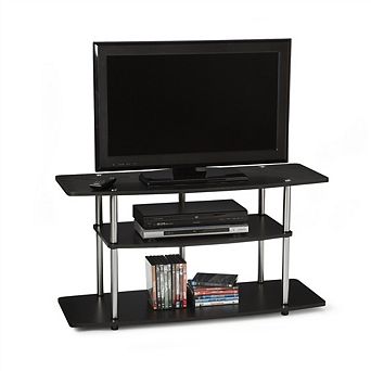 Flat Screen TV Stand 3 tier Black Wood Grain with Stainless Steel Supports Cable Management, 42'' W