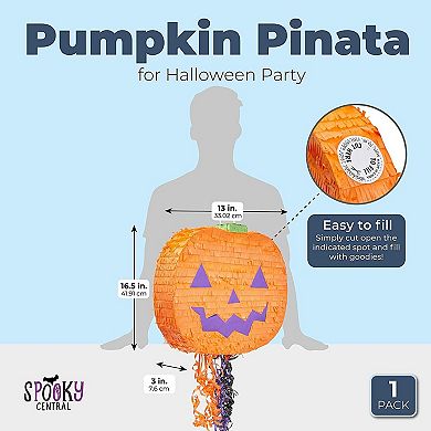 Halloween Pumpkin Pinata For Party Decorations, Pull Strings, Small 17x13x3 In