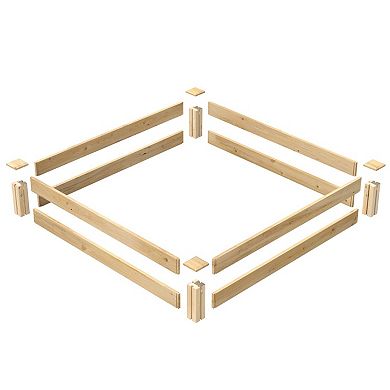 Outdoor Pine Wood Raised Garden Bed 4x4 Ft with Dovetail Joints and Modular Corner Posts, Natural