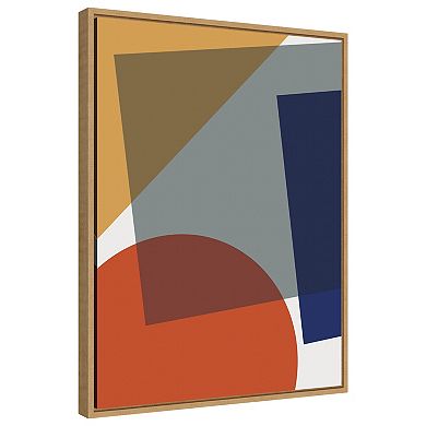 Layered Retro Modern Shapes In Bright Colors Framed Canvas Wall Art Print