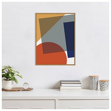 Layered Retro Modern Shapes In Bright Colors Framed Canvas Wall Art Print