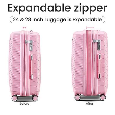 4 Pc Mute Spinner Luggage Set Expandable Suitcase With Tsa Lock