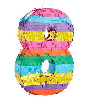 Small Rainbow Number 8 Pinata for 8th Birthday Party, 11.4 x 16.5 x 3 in