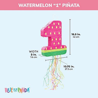 Small Pull String Watermelon Number 1 Pinata For 1st Birthday Party, 16.5x11x3"