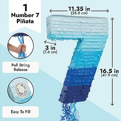 Number 7 Pull String Pinata For 7th Birthday Party Decorations 16.5 X 11.35"