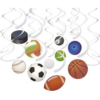 30-count Swirl Decorations - Ball Party Decor, Sports-themed Party Streamers