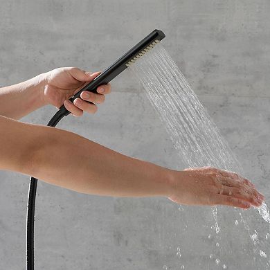 Matte Black Shower Faucet Set System, Fixtures With 12" Rain Shower Head And Handheld