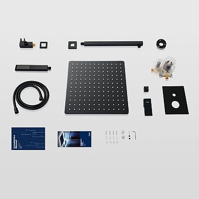 Matte Black Shower Faucet Set System, Fixtures With 12" Rain Shower Head And Handheld