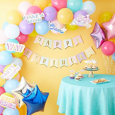 99 Piece Rainbow Party Decorations Set with Balloons, Cake Toppers, Banner