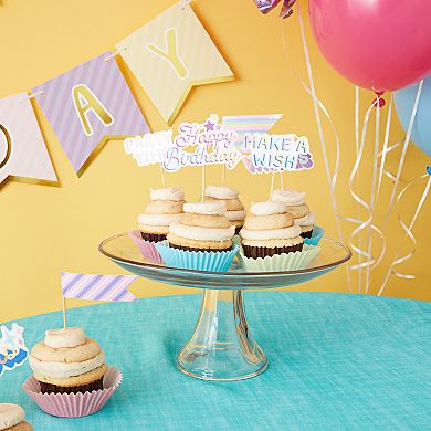 99 Piece Rainbow Party Decorations Set with Balloons, Cake Toppers, Banner