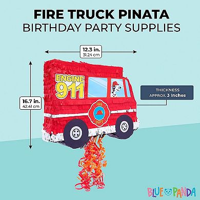 Small Pull String Fire Truck Pinata For Party Decorations, 16 X 12.3 X 3 In