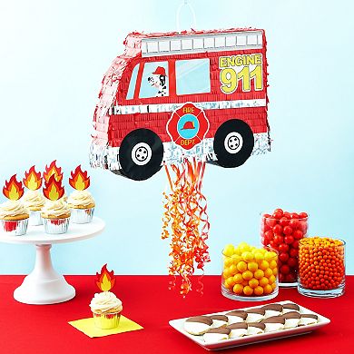 Small Pull String Fire Truck Pinata For Party Decorations, 16 X 12.3 X 3 In