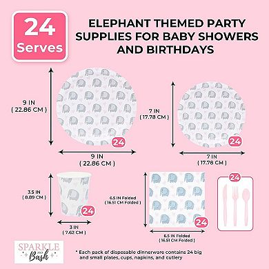 24x Elephant Baby Shower Decorations For Boy Plates And Tableware Party Supplies