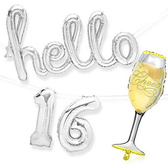 16th Birthday Party Foil Balloons, Hello 16 (4 Pieces)